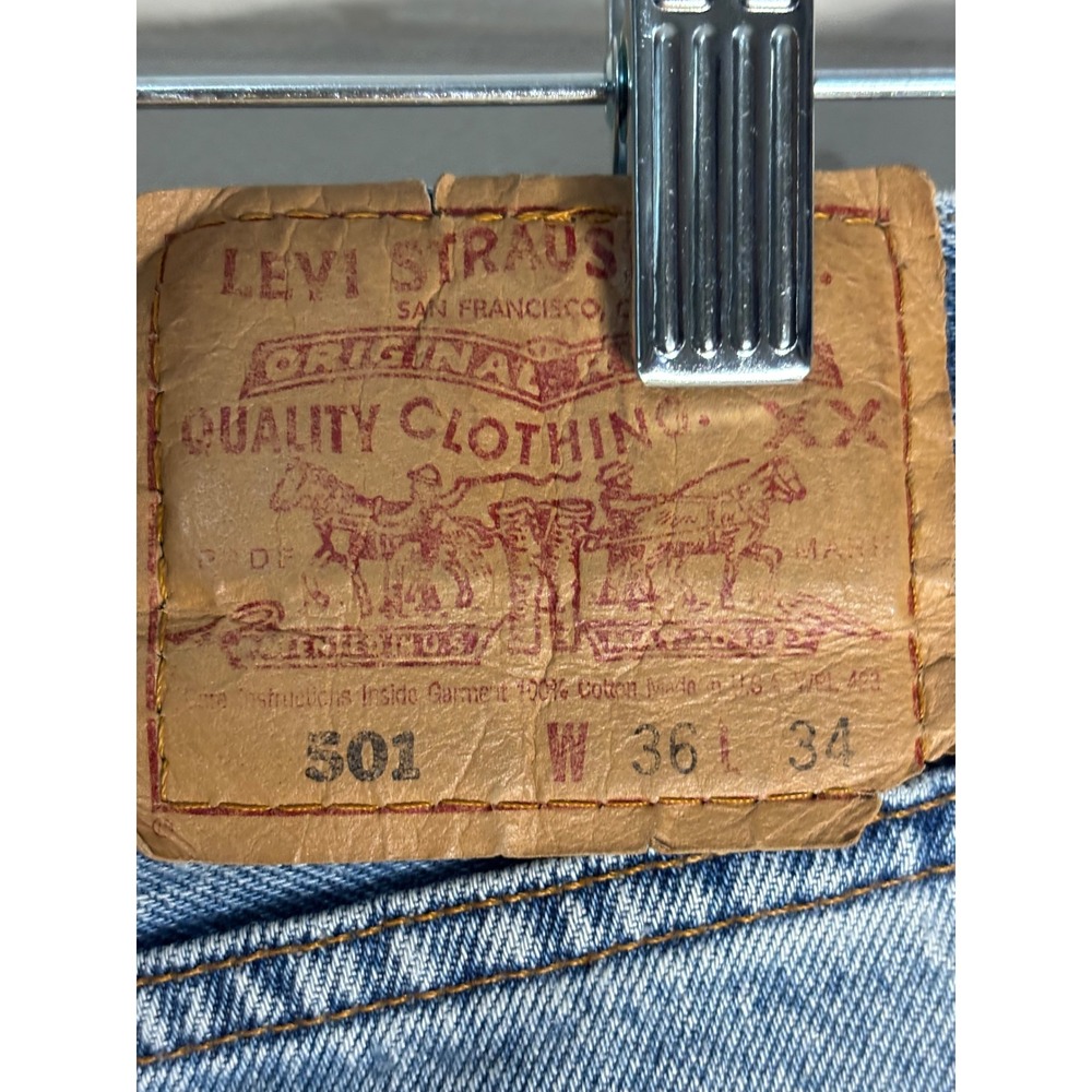 Levis 501 Mens Vintage Light Wash Straight Leg Button Fly Jeans 36x34 USA Made - Picture 4 of 10